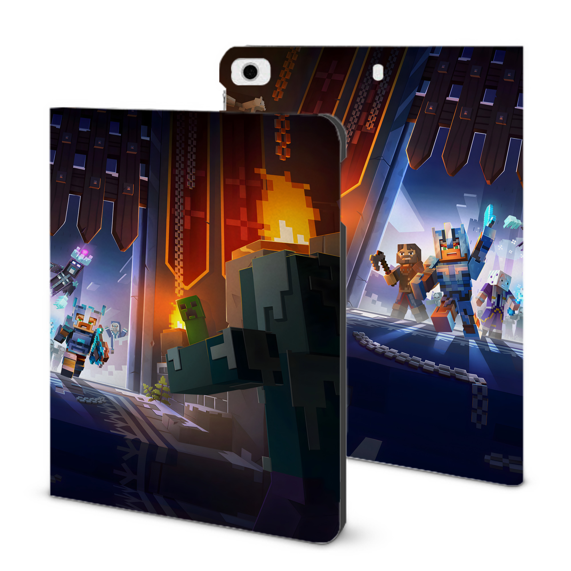 （画像用） マインクラフト ブロックの世界 Minecraft MC Block world IPad ケース ブック型 PUレザー TPU 耐衝撃 軽量 薄型 ペン収納なし 全面保護 IPad 各モデル対応